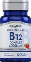 Piping Rock Sublingual B12 Complex 6000 mcg | 120 compresse dissolve veloci | Aroma di bacche | Vegetariano, Non OGM & Gluten Free