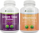 Estratto di semi di uva puramente olistico 400mg + vitamina C 1000mg Bundle di rilascio di tempo - 615 capsule vegane - Made in USA