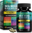 Estratto di olio di semi neri di moss di mare, Ashwagandha Ginger Capsule con vitamina C D3, Multi integratore alimentare di miscela per l'immunità, digestivo, energia, pelle e capelli, nero Seed olio di mare capsule di moss, 60P