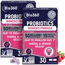 Bio360 Probiotici per la salute vaginale delle donne - Supporta l'equilibrio del pH, Vaginale, urinario e salute digestiva - 50 miliardi di CFU & 15 Strains unici per l'odore vaginale sano e flora vaginale - Shelf stabile