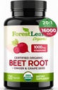 Estratto di radice di barbabietola organica ForestLeaf - Supplemento di barbabietola 16000mg Resistenza 20:1 Pillole di espulsione w/Ginger Grape Seed | Supporto Pressione sanguigna, Ossido nitrico, Flusso, Circolazione | Beets Polvere - 120 Caps