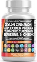 Pulire Nutraceuticals Ceylon Cinnamon Capsules + Berberine Turmeric Apple Cider Vinegar Ginseng Bitter Melon Gymnema Latte Thistle Fenugreek Supplement Pills Powder for Men & Women