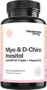Myo-Inositol & D-Chiro Inositol Capsule con MTHF, Folate, Vitamina D| Supporto per Funzione Ovarica, Equilibrio dell'ormone, & Homocysteine Livelli | Integratori di fertilità per le donne | 40:1 Ratio