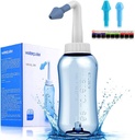 Darate Neti Pot Sinus Rinse Bottiglia, Risciacquatore di pressione del detergente del naso Irrigazione nasale per adulti e bambini BPA Free con il termometro adesivo (300ml)