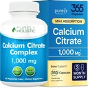 Citrato di calcio 1000mg - 365 capsule vegane non compresse con il prezzemolo aggiunto, il dentello e il crescione - senza vitamina D - fatto negli Stati Uniti da puramente olistico