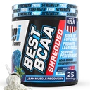 BPI Sports Best BCAA Shredded - Caffeina Free Thermogenic Recovery Drink, Lean Muscle Building BCAA Polvere per le donne e gli uomini, Preworkout BCAAs Aminoacidi Bere- Blu Raz - 25 Serve