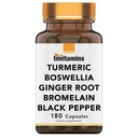 tnvitamins Turmeric & Boswellia Complex (180 capsule) con Ginger Root, Bromelain, & Black Pepper Extract | Joint-Ease Formula: Powerful Joint Support Supplement* | Prodotto negli Stati Uniti