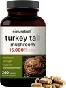 NatureBell Turkey Tail Mushroom Capsule 15,000mg Per Serving, 240 Count | 25:1 Fruiting Body & Mycelium Extract – Immune & Brain Health Mushrooms Supplement