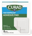 CURAD bianco impermeabile pad adesivi, 4" x 4", cura avanzata del tessuto, 1 scatola, 8 conte