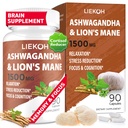 Ashwagandha & Lions Mane Supplemento capsule, Brain Supplements for Memory and Focus, Ashwagandha Supplemento con Rhodiola & Black Peppe, Cortisol Integratori per Donne & Uomini,90 Caps