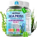 Gummies Sea Moss + Algae Omega-3 per Adulto, 15-IN-1 Organic Irish Sea Moss Superfood con/Vitamins C D3 B12, Turmerico, Bladderwrack, Supporti Energia, Cervello, Immune, Vita quotidiana, Senza zucchero, 120 Ct
