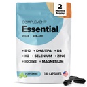 Complemento Essential Vegan Multivitamina per Uomini e Donne (60 Serve, 180 Capsule) con Omega-3 DHA & EPA, B12, Vitamina D3 & K2, Zinco, Selenio, Magnesio, Iodio - Supporta l'immunità e la salute generale