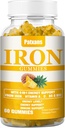 1 Pack 100MG Ferro da stiro Supplemento Gummies per le donne e gli uomini - con vitamina A, C, B - Supporto energetico per la carenza di ferro, anemia, adulti e bambini, Ananas Flavor Gummy, 60ct.