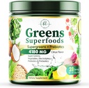Greens Powder Superfood - Premium Organic Super Greens Juice Powder - Confezionato con probiotici, erba di grano, enzimi, Spirulina, clorella per la salute digestiva & Gut, Smoothie Drink Mix - 28 Servings