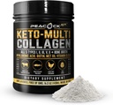 Keto Multi Collagen Peptides 16.2 oz - Polvere di proteina di brodo di ossa, con 5 tipi di collagene idrolizzato, olio MCT & Biotina per pelle, articolazioni, capelli e unghie, polvere di collagene non aromatizzata