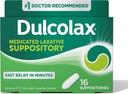 Dulcolax Stimulant Laxative Medicated Suppositories, Predictable & Effective Constipation Relief, Bisacodyl 10 mg, 16 Conte