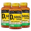 MASON NATURAL Vitamina D3 125 mcg (5000 IU) - Supporta la salute generale, rinforza le ossa e i muscoli, da Fish Liver Oil, 50 Softgels (Pack of 3)