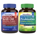 Olio di Krill e Probiotici 50 miliardi di Bundle, Grado professionale, Non OGM, Cuore, Giunto, Funzione Gut & Supporto immunitario