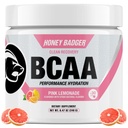 Miele Badger BCAA + polvere di aminoacidi EAA, BCAAs + L-Glutamina, Keto, Vegan, Zucchero Libero per gli uomini e le donne, Idratazione e recupero del muscolo post allenamento Miscela, Limonata rosa, 30 Serve