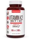 Vitamina K2 D3 Supplemento 5000 IU D3 e 180 mcg Vitamina k2 MK7 Supplemento per le ossa sane, cuore sano e cardiovascolare Salute-60 Facile da ingoiare cappucci vegetali di MenaQ7 K2 MK7