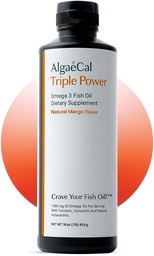 ALGAECAL Triple Power 1200mg EPA & DHA Omega 3 Fish Oil Supplemento, Brain di sostegno, Cuore, Pelle & Bones, Liquid Emulsion Mango Taste, Burp-Less, Sugar-Free, Made in Italy