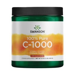 Polvere di vitamina C di Swanson 100% acido ascorbico puro, supporto del sistema immunitario, salute della pelle, salute cardiovascolare, supplemento antiossidante 1000 mg (per servire) 1 lb. 454 g