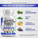 Clean Nutraceuticals Glutathione 500mg Supplemento con vitamina C N Acetil Cysteine 600mg Berberina 1000mg Resveratrolo Quercetin Alpha Lipoic Acid - Ridotto L Glutathion Free Form Women 60 Ct USA Made
