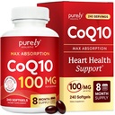 Purely Holistic CoQ10 100mg - 240 SoftGels - 8 mesi di fornitura - Ubiquinone Coenzyme Q10 Supplemento - con olio di oliva biologico - Soy Free Co Q 10 - Made in Italy