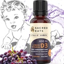 Gocce di vitamina D per neonati - 400 IU per goccia, naturale e zucchero libero in olio MCT per migliore assorbimento. 880 Serve. Facile da prendere liquido D3 supplemento per bambini e bambini (Grape)