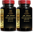 L-LYSINE 500 - Integratore di vitamina Aminoacidi, integratori energetici della menopausa per le donne, supplemento di aminoacidi di forma libera, promuove l'integrità della pelle e delle labbra - 2 bottiglie 200 conti