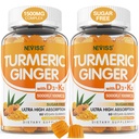 Zucchero Ginger Gmmies Turmerico gratuito con 5000 IU Vitamin D3 & K2 (MK7), C - Vegan Supplemento curcuma Gummies per adulti 1500mg con pepe nero, Supporta Bone, Immune & Salute Digestiva - 120 Cts