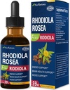 Rhodiola Rosea (Rodiola) Gocce di estratto, Supplemento naturale di adaptogen/W Ashwagandha, Ginseng, Santo Basilio, & Echinacea per l'energia, Salute del cervello, Immunty & Mood Support. 2oz