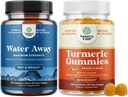 Bundle of Water Away Pills Massima resistenza per la conservazione dell'acqua per l'azione rapida Bloating Relief e Gummies Turmeric per adulti Peach Flavor - Gommie di sostegno congiunte extra-forza