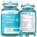 2 pacchi di biotina con collagene e cheratina per capelli pelle unghie- donne uomini, bambini - 120 mirtillo Gummie aromatizzate