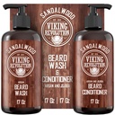 Viking Revolution Beard Wash & Beard Condizionatore Set con olio di Argan & Jojoba - Ammorbidisce e rinforza - Profumo di Sandalo Naturale - Shampoo di Beard con olio di Beard (17 oz)
