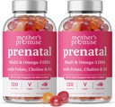 Vitamine Prenatali con DHA | Vitamine Prenatali Vegane per le Donne con Omega 3, Folate, Choline & D3, Vitamine di Gravidanza per lo Sviluppo Fetale | Integratore Multivitaminico Gummy, 120 Conte (2-Pack)