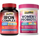 Supplemento di ferro per le donne e gli uomini, con vitamine C, B6, B12 & Folate+Vitalibre Probiotici delle donne 100 miliardi di CFU, 15 Strains, w/Prebiotic, Mirtillo, Vitamina B6 & VC,