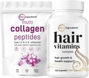 Micro Ingredienti Multi Collagen Protein Powder 16oz & Hair Vitamins Complex Capsule Bundle 2 Pack | Peptidi di collagene a base di erba | 14-in-1 Advanced Hair Growth Support