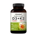 NatureBell Vitamina Doppio Forza D3 + K2-240 Softgels - 10.000 IU Vitamin D & 200mcg K2 - Bone Forza, Funzione Immune & Calcium Absorption Support* - Olio di cocco Infuso