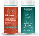 iwi Life Vegikrill & Brain Omega-3 Bundle, 30 Serve, Vegan Algae Plant-Based Omega 3 con EPA + DHA, Krill & Fish Oil Alternative, No Fishy Aftertaste