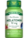 La verità della natura Melatonin compresse | 12mg | 120 Count | Natural Berry Flavor | Fast Dissolve | Vegan, Non OGM & Gluten
