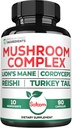 Satoomi 10in1 Lions Mane Supplement Complex - Blended with Cordyceps Sinensis, Reishi Mushroom, Turkey Tail Mushroom & Others - 90 Count for 3 Mesi