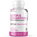 Fusioni naturali Nutri Lutein 20mg Eye Vitamins Complex - Triple Carotenoid Formula - Luteina e Zeaxantina - Contiene zinco, vitamine A, C, D3, E, Folate - 60 Capsule - Integratori per la salute degli occhi
