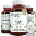 Integratore di niacina naturale per l'energia, aiuta a mantenere i grassi del corpo, migliorare la digestione, promuove la salute della pelle, aumentare l'energia e la funzione del cervello, non OGM, senza glutine, 100 mg, 100 compresse (pacchetto di 2)