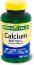 Spring Valley Calcium 600 mg, Tablets Supplemento dietetico, Bone Salute, 100 Conte +