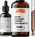 Biotina liquida e collagene – Supplemento per capelli, pelle e unghie con 10.000 mcg Collagen, 5.000 mcg Biotina, 5.000 mcg Keratin & Saw Palmetto – Made in USA, 4 fl oz