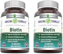 Incredibile Formulas Biotin 10000 mcg Veggie Capsule | Vitamina B7 Supplemento | Non-GMO | Gluten Free | Made in USA (200 Count | 2 Pack)