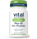 Iperbiotici Vital Nutrients Pro-15 Prebiotics and Probiotics for Women and Men | 15 Science Backed Strains | Supports Occasional Constipation, Diarrhea, Gas & Bloating | 60 Vegan Time Release Pearls