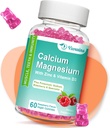 Gummie di calcio ad alto assorbimento, zinco di magnesio di calcio con glicinato di magnesio, potassio, vitamina D3 per le donne e gli uomini- lampone aromatizzato 60 Cts