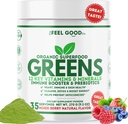 The Feel Good Super Greens Powder - Succo verde organico, erba di grano No Aggiunto Zucchero, Spirulina, clorella, probiotici, enzima digestivo, Ricco antiossidante, Immunity Boost Green Superfood, 35 SVG, Quotidiano